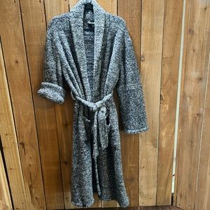 Barefoot Dreams Gray/Navy Cozy Long Robe with Belt